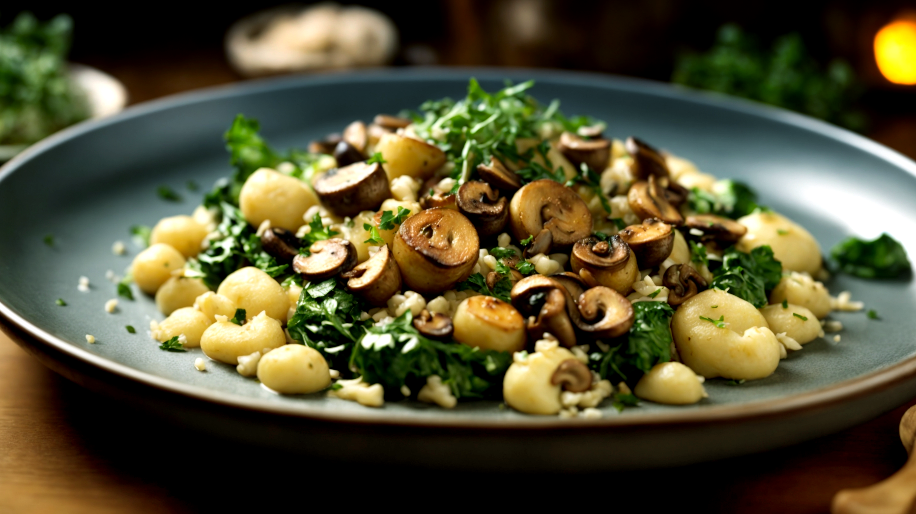 Gnocchi di riso scarola funghi"