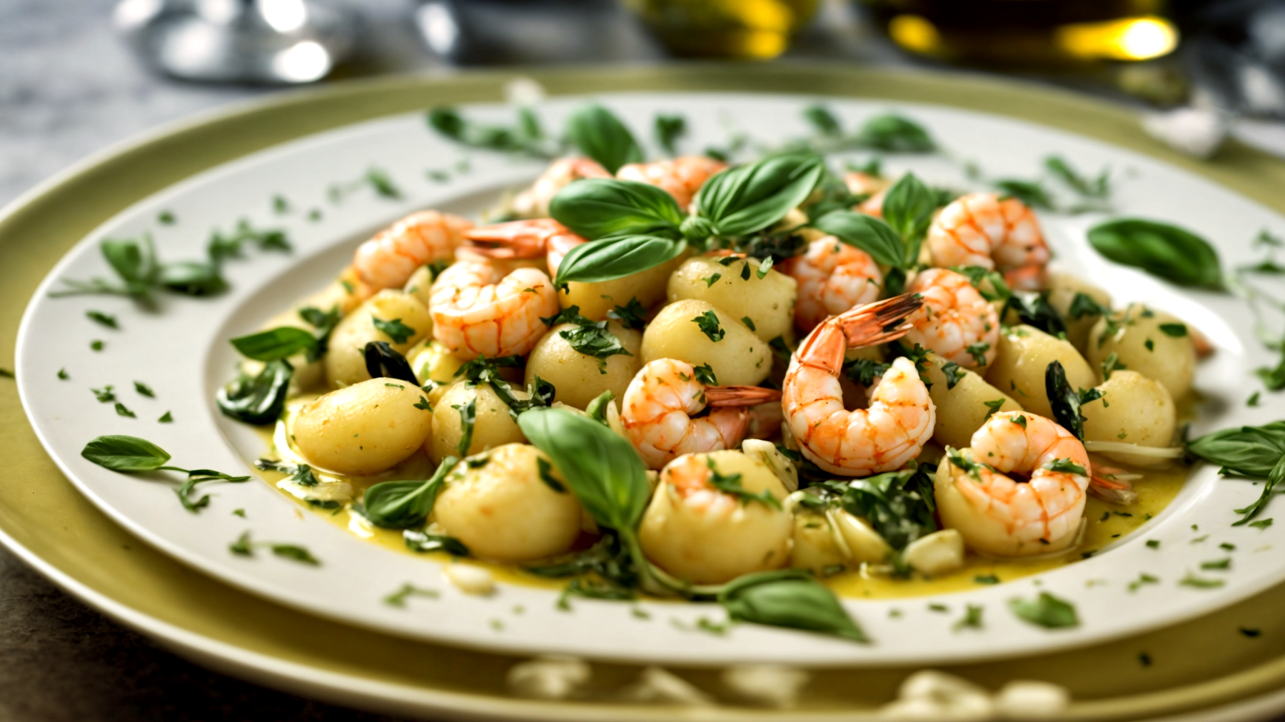 Gnocchi gamberetti basilico"
