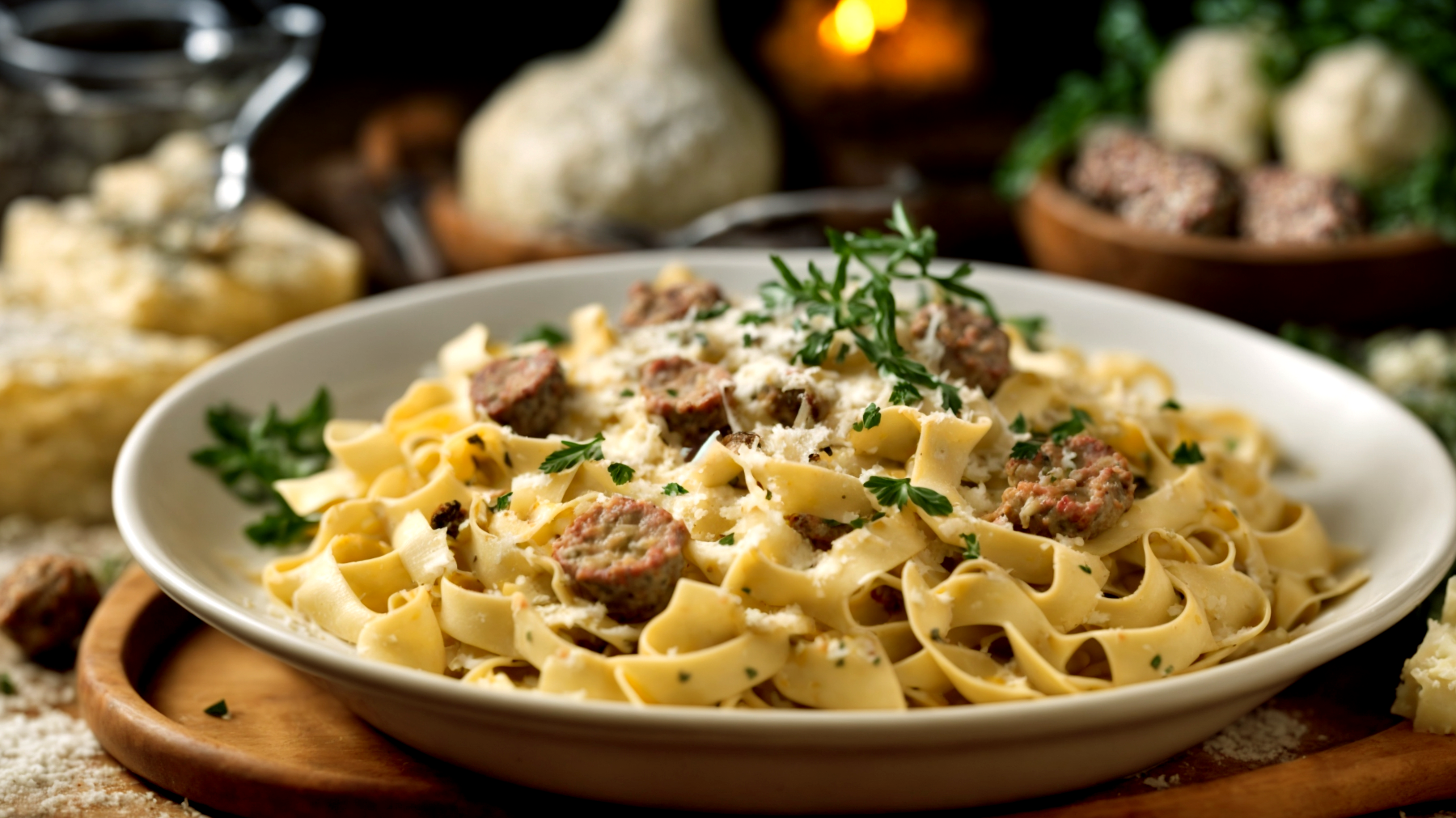 Tagliatelle al forno salsiccia pecorino"
