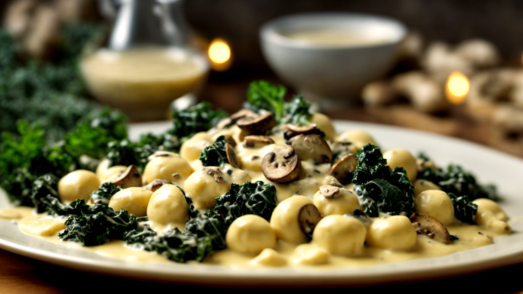 funghi cavolo nero gnocchi di patate"