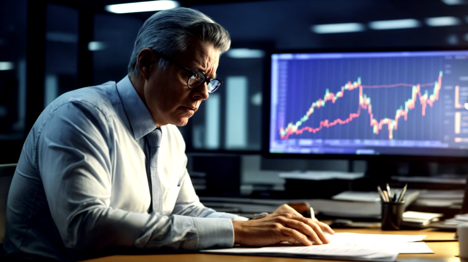 grafico finanziario magnifying glass cambio di direzione"
