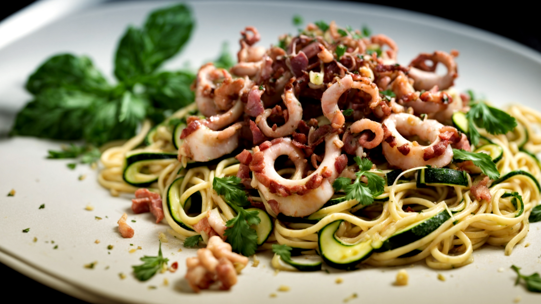 linguine polpo zucchine croccanti"